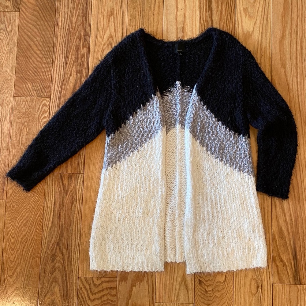 Lumiere Open Front Long Chevron Patterned Sweater